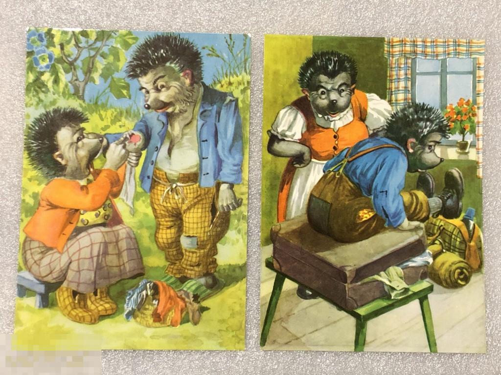 ОТКРЫТКА *ЕЖИ*, ИЗД. PLANET-VERLAG, ЛАМИНИРОВАННЫЕ, ГДР, 2 ШТ, ЧИСТАЯ, СОХРАННОСТЬ! 