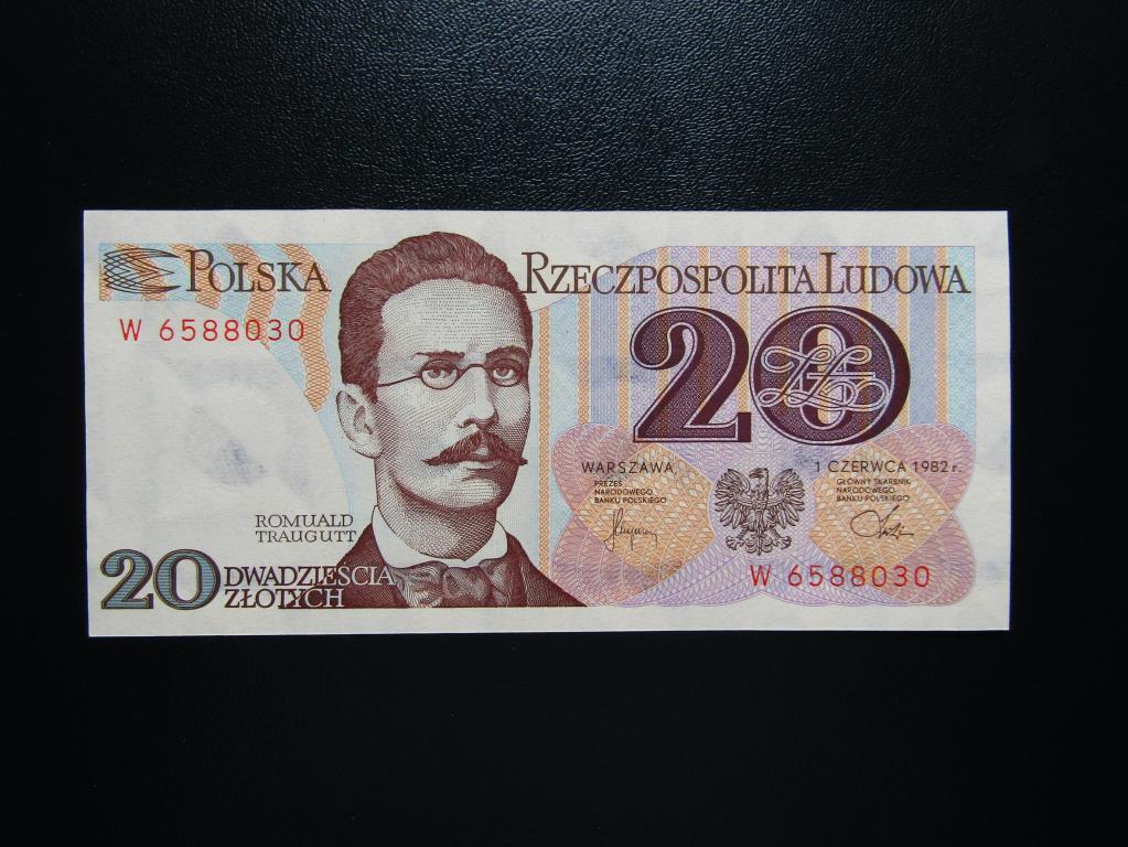 Польша - 20 злотых 1982г. UNC. Однолитерная серия W.