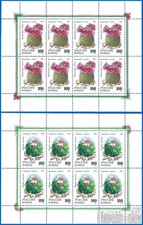 1994 Россия 145-46. Комнатные растения. Кактусы** MNHOG (ЧБН) 2 МЛ
