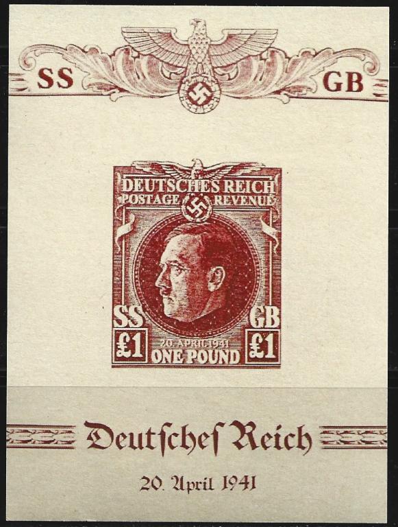 1941 ПРОБА блок ПАМЯТНАЯ МАРКА в честь день рождения " ОККУПАЦИЯ АНГЛИИ " без зубцов