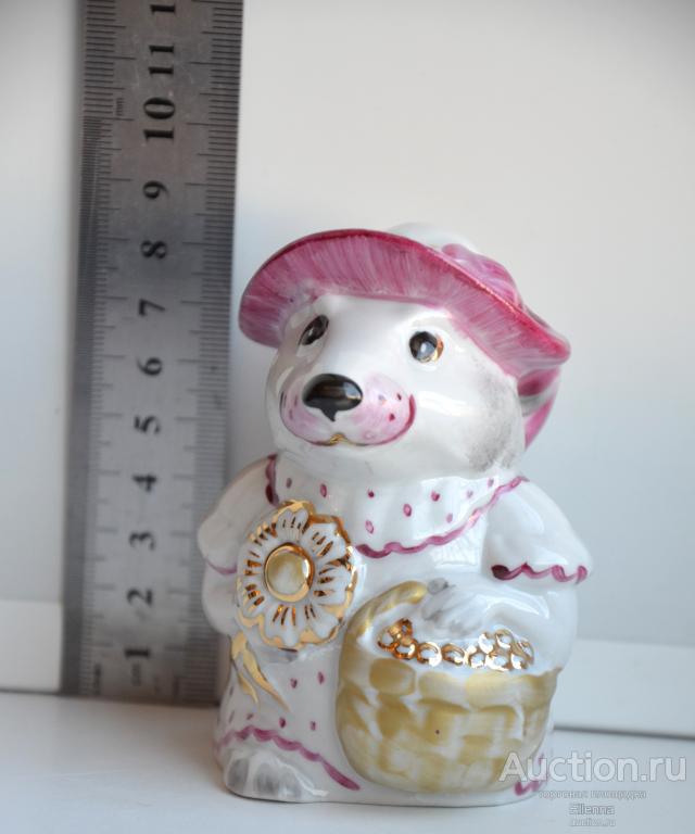 Дулево. Фарфоровая статуэтка Мышка модница. Мышь символ года цирк мультфильм