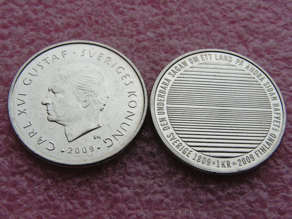 Швеция 1 крона 2009 Россия Суому отжала 200 лет unc / пластике аки Сочи