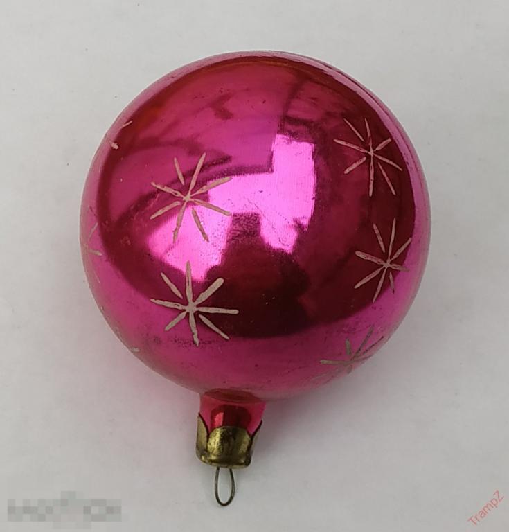 Елочная стеклянная игрушка шарик шар фиолетовый со снежинками #И2* 