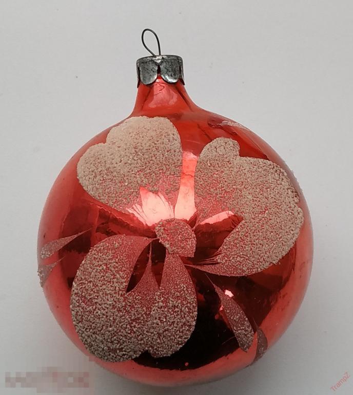 Елочная стеклянная игрушка шарик с цветком #И2Л 