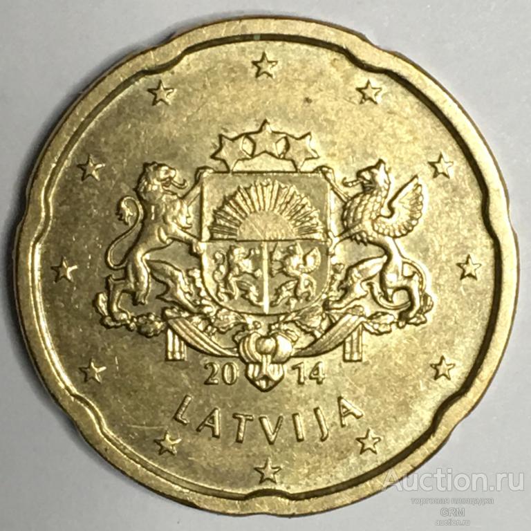 Латвия 20 евроцентов, евро центов, cent 2014 год Европейский союз