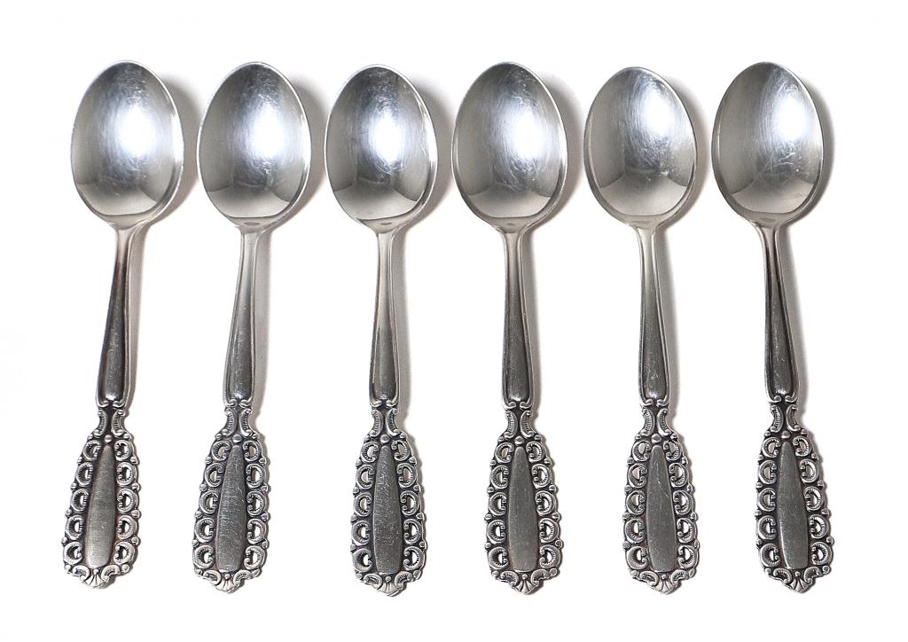 Небольшие серебряные чайные ложки, 6 шт.  Швеция, 1967 год