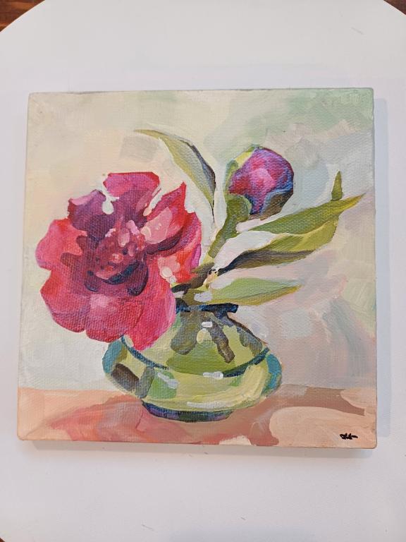 Картина "Пион" холст на подрамнике акрил 20х20 см Художник Наталья Жарикова