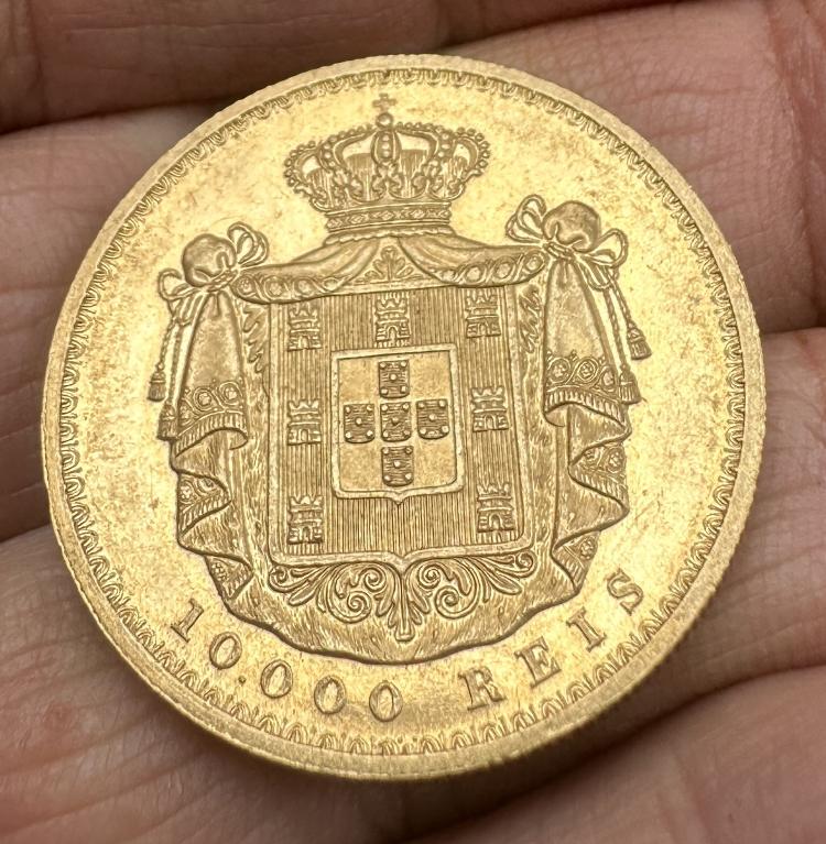 Португалия 10000 рейс 1879 года. Золото. Луиш I. РЕДКАЯ МОНЕТА