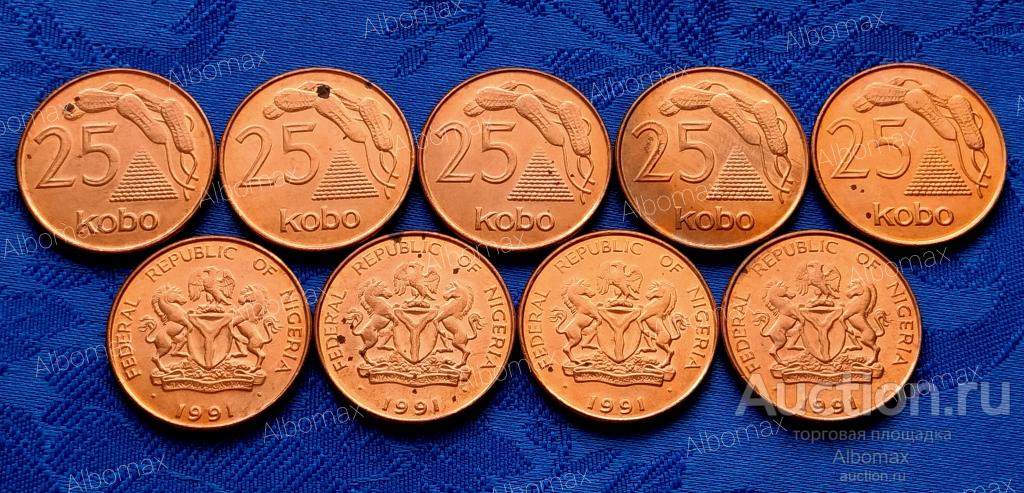 Нигерия 25 кобо 1991г Арахис aUNC (с пятнами) Орех Флора