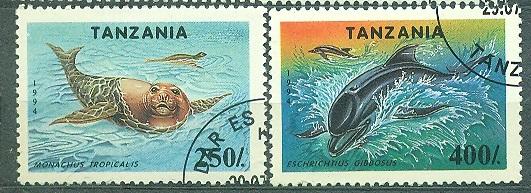 Танзания 1994 г. Морская фауна Морские животные Дельфин тюлень  пара гашеная
