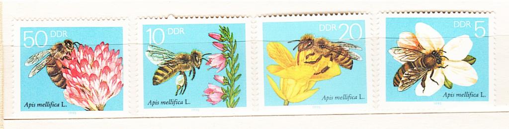Германия ГДР Пчёлы 1990 год марки.