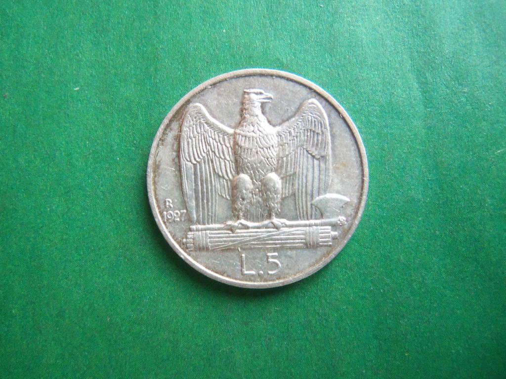 Италия 5 лир 1927 г. R Виктор-Эммануил III,серебро.