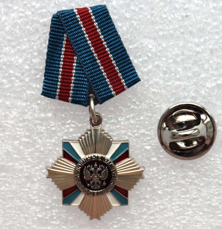 РОССИЯ знак «ЗА ВОЕННЫЕ ЗАСЛУГИ». Серебро. (ММД) Официальная фрачная миниатюрная копия (франчик)