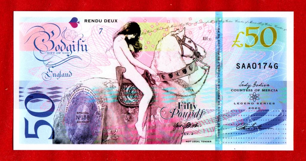 Великобритания, 50 фунтов, 2020, UNC, Леди Годива, частный выпуск, SAA0174G, ПОЛИМЕР