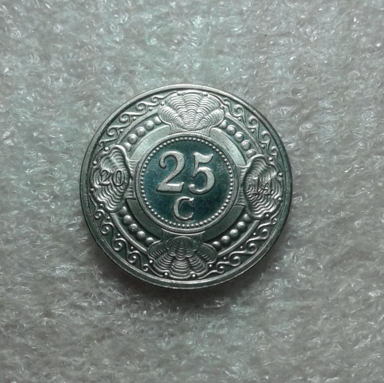 25 центов 2014 года. Нидерландские Антильские острова. UNC. Флора. (Ю21)