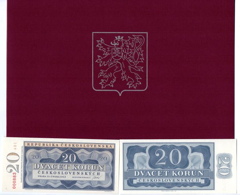 Чехословакия  - 20 крон 1953 г., Официальный Новодел, P 72A *,  В Буклете UNC