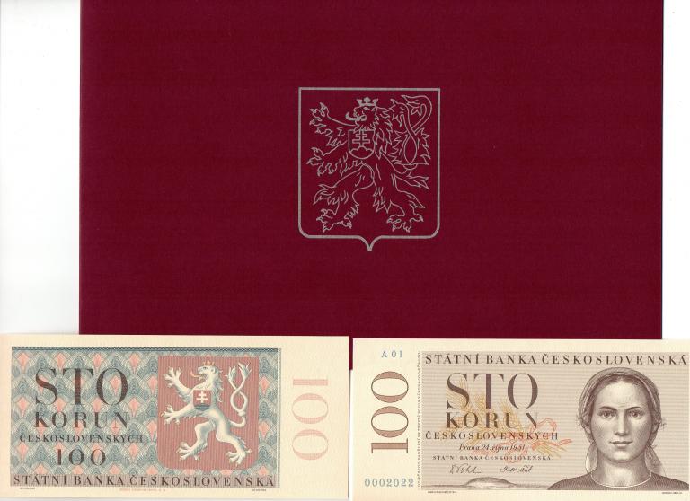 Чехословакия  - 100 крон 1951 г., Официальный Новодел, P 76 *,  В Буклете UNC