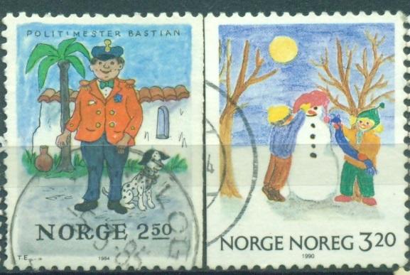 Норвегия 1984, 1990 г. Рождество Детский рисунок гашеная