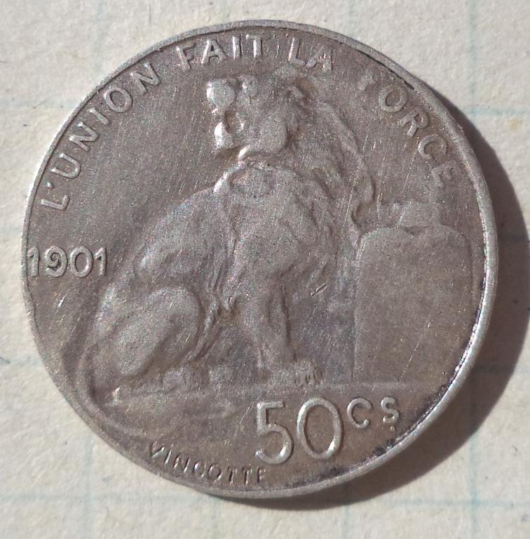 Бельгия 50 сантим 1901  год  Des Belges   серебро   п.8