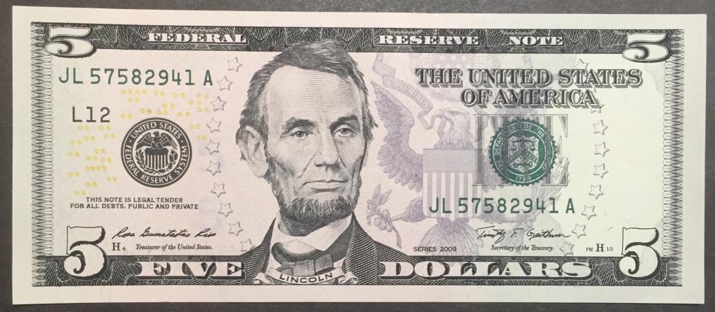 5 долларов 2009 год JL 57582941 A США пресс