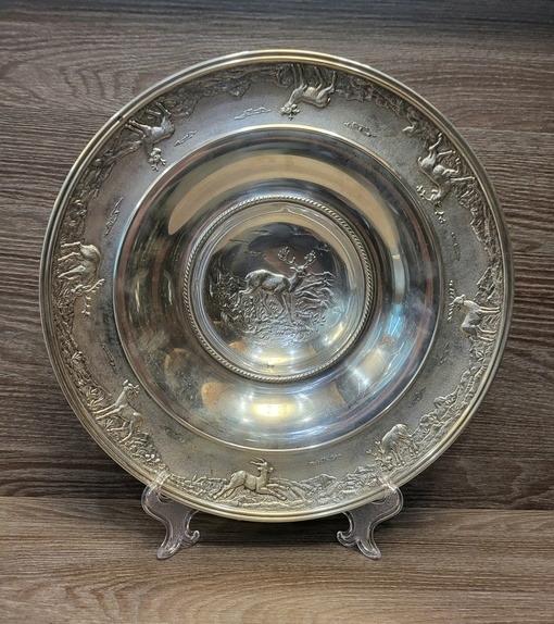 серебряное блюдо охотничье для дичи, серебро 925 проба