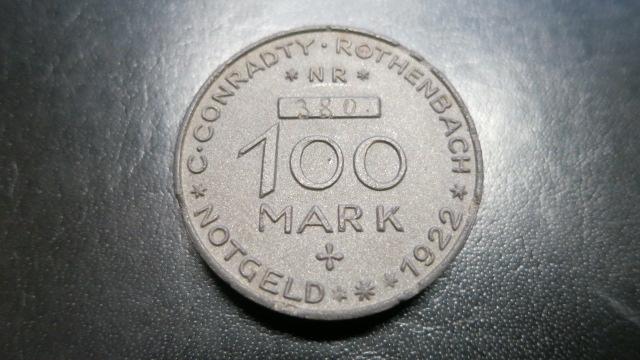 1922 C.Conradty Röthenbach 100 MARK Нотгельд RRR Уголь Тираж 2500 экз.