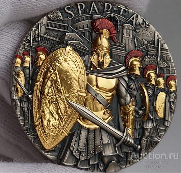 Камерун 2023 2000 франков "СПАРТА " (SPARTA) Монета 2 унц. Серебро Позолота Антика