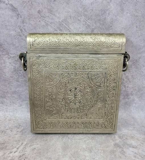 старинный кофр для документов, с орнаментикой, белый металл, серебрение, старинный