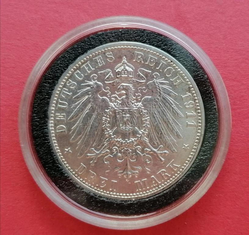 Германия 3 марки 1911 год. Серебро