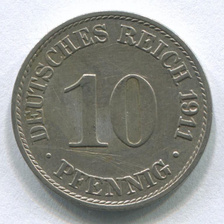 ГЕРМАНИЯ 10 ПФЕННИГОВ 1911A  GXF
