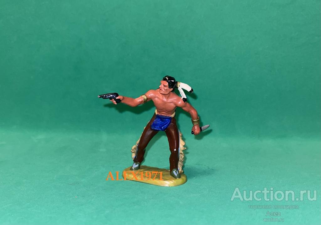 ELASTOLIN HAUSSER, № 6812 ИНДЕЕЦ С ПИСТОЛЕТОМ И НОЖОМ, РАННИЙ ВАРИАНТ, ВЕСТЕРН, ДИКИЙ ЗАПАД