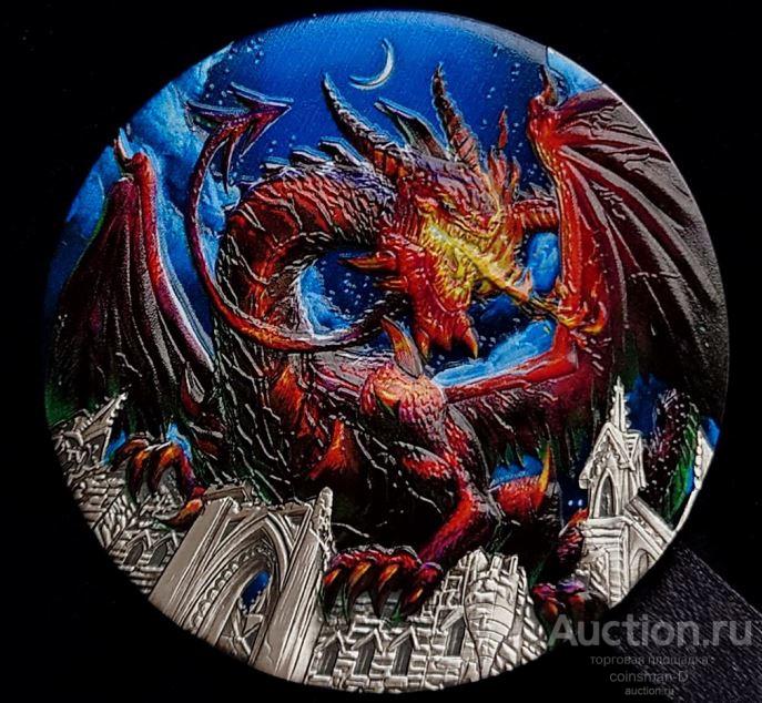 Тувалу 2023 5 долларов "ДРАКОН Европейский"  Dragon 5 унц. Серебро Антика Высокий Рельеф