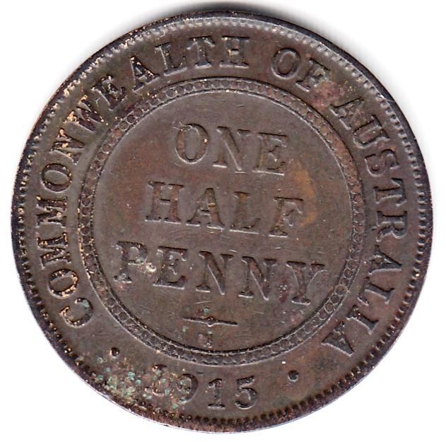 Австралия 1/2 пенни 1915 - Георг V - Редкий год, Отличная XF/ XF+