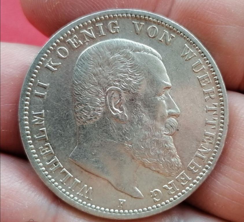 Германия. Вюртемберг 3 марки 1909 год . Двор F. Серебро