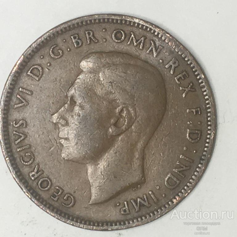 Великобритания ½ (пол) пенни 1944 год Король Георг VI