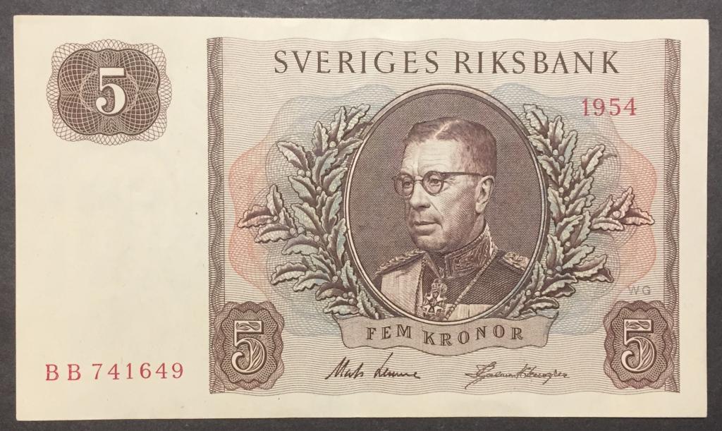 5 крон 1954 год ВВ 741649 Швеция