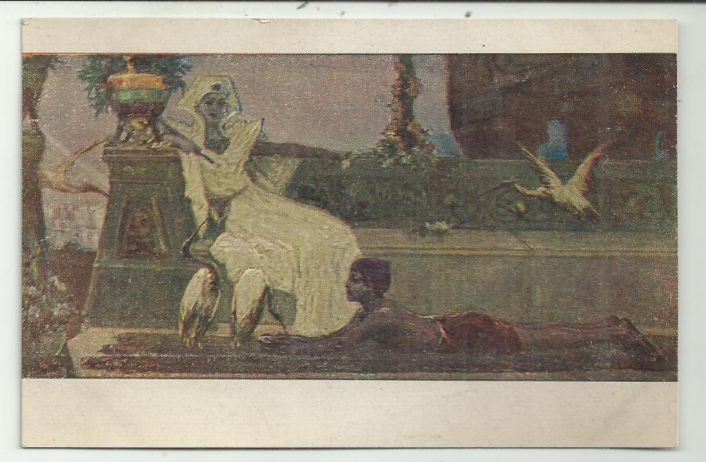 АНТИКВАРНАЯ. ЖИВОПИСЬ. худ. КОТАБРИНСКИЙ!!!  КОРМЛЕНИЕ ИБИСОВ. птицы.фараон. негр.. супер