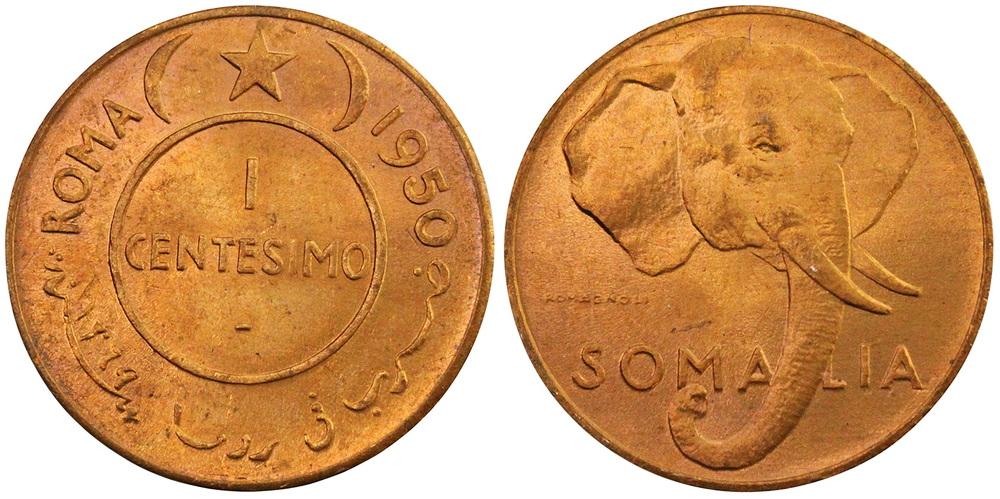 Итальянское Сомали 1 чентезимо 1950 ННР MS64RD (0001)