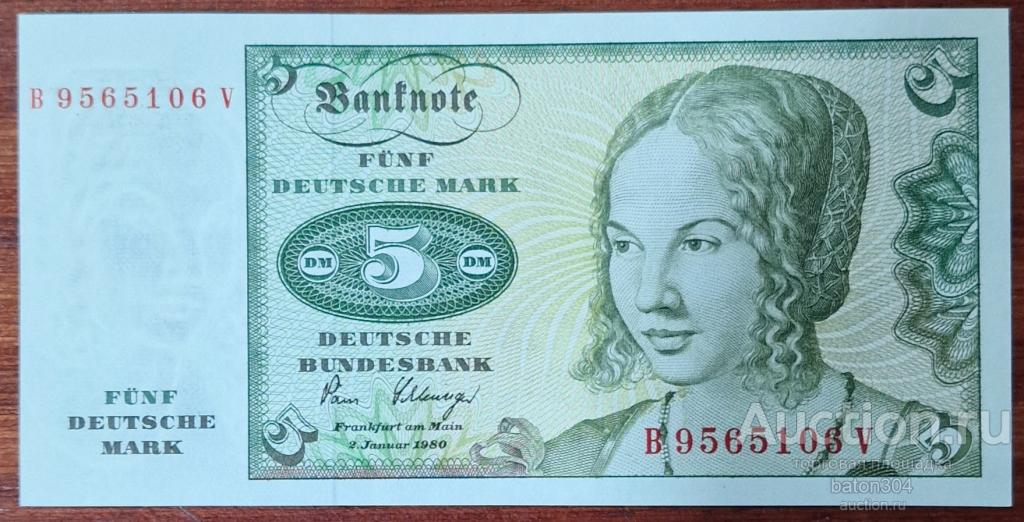 ФРГ 5 марок 1980 г. UNC.