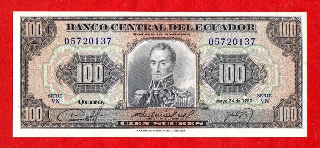 Эквадор, 100 сукре, 1980 – РЕДКИЙ ГОД, UNC, ПРЕСС, VN 05720137