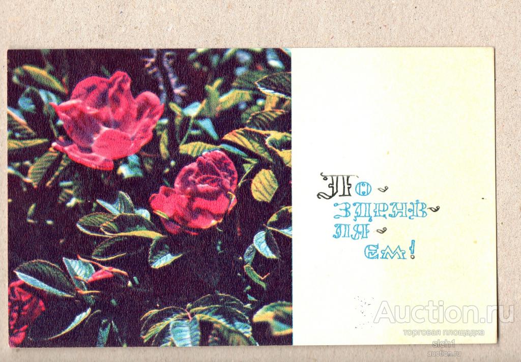 Открытки  1968 Поздравляем  РОЗЫ подписанная