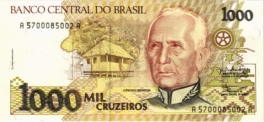 1000 крузейро 1991 год Бразилия UNC Пресс 