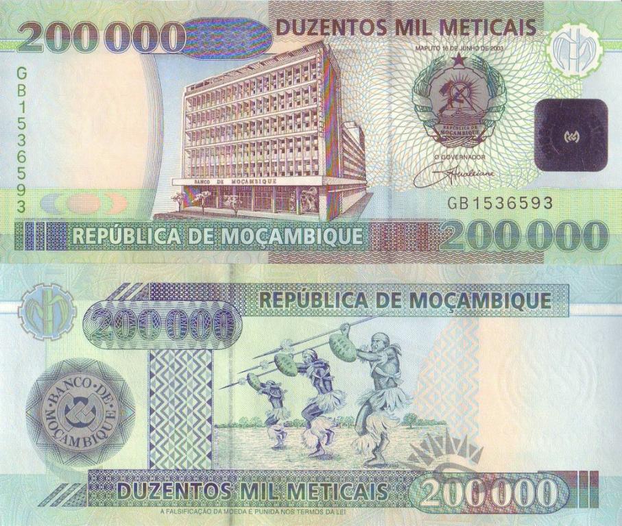 Мозамбик 200000 метикалей 2003 P141 пресс unc
