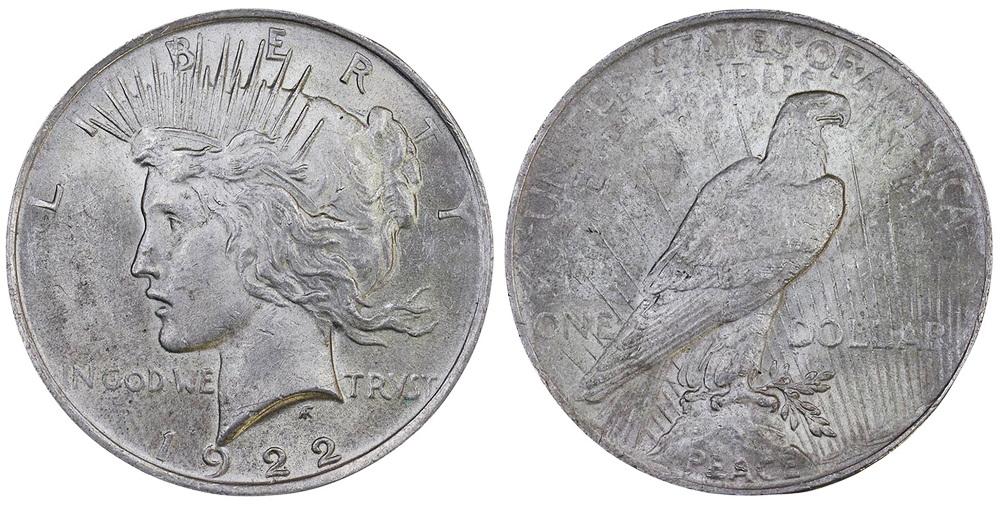 США 1 доллар 1922 ННР MS62 (0030)