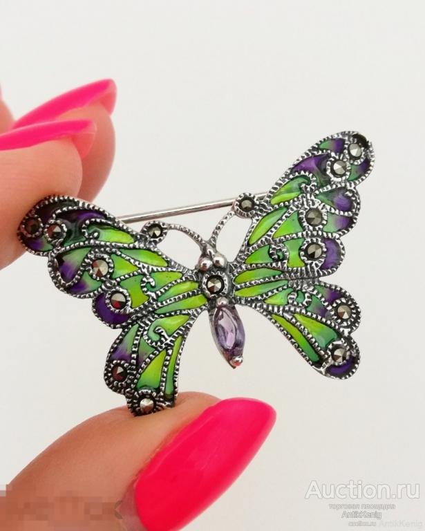 Винтажная Брошь Бабочка Серебро 925 проба