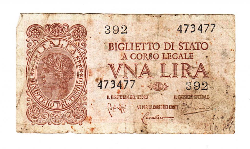 Италия 2 лиры 1944 год бона.