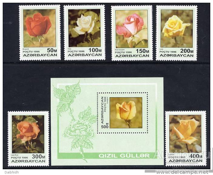 Азербайджан 1996 Розы Цветы Флора 6м+блок**