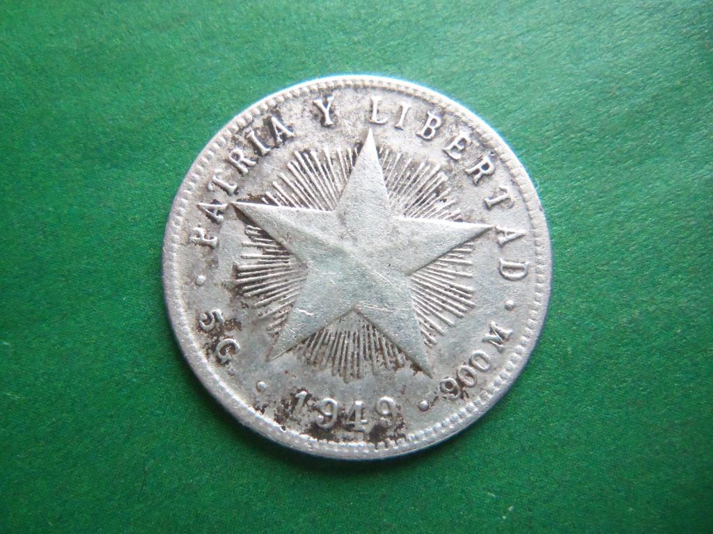 Куба 20 сентаво 1949 г. Серебро.