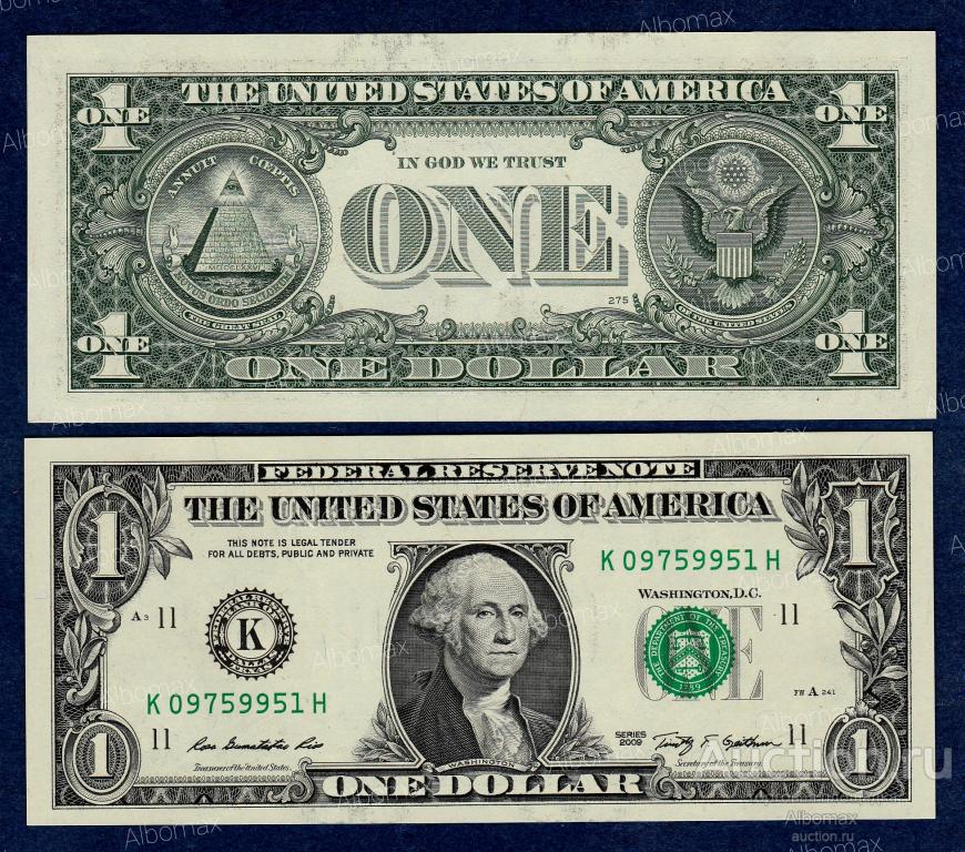 США 1 доллар 2009г (банк Техас) ПРЕСС UNC