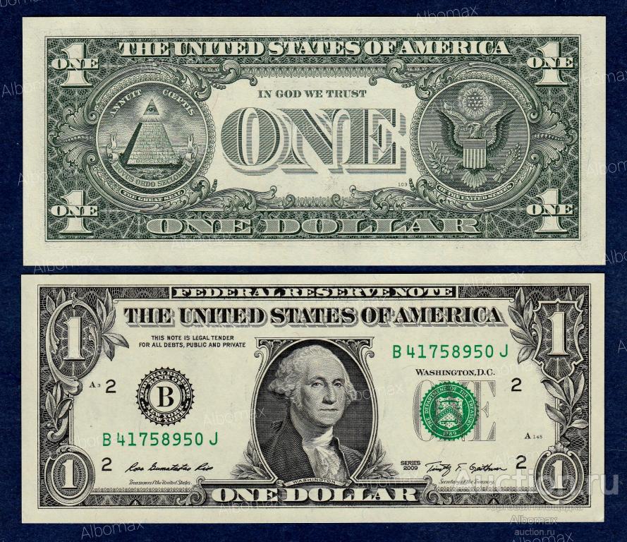 США 1 доллар 2009г (банк Нью-Йорк) ПРЕСС UNC